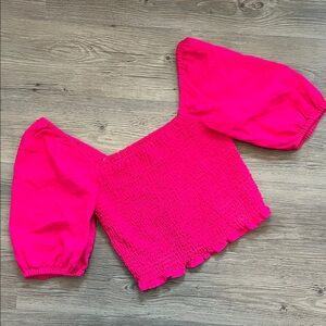 Universal Thread Bright Pink Smocked Crop Blouse